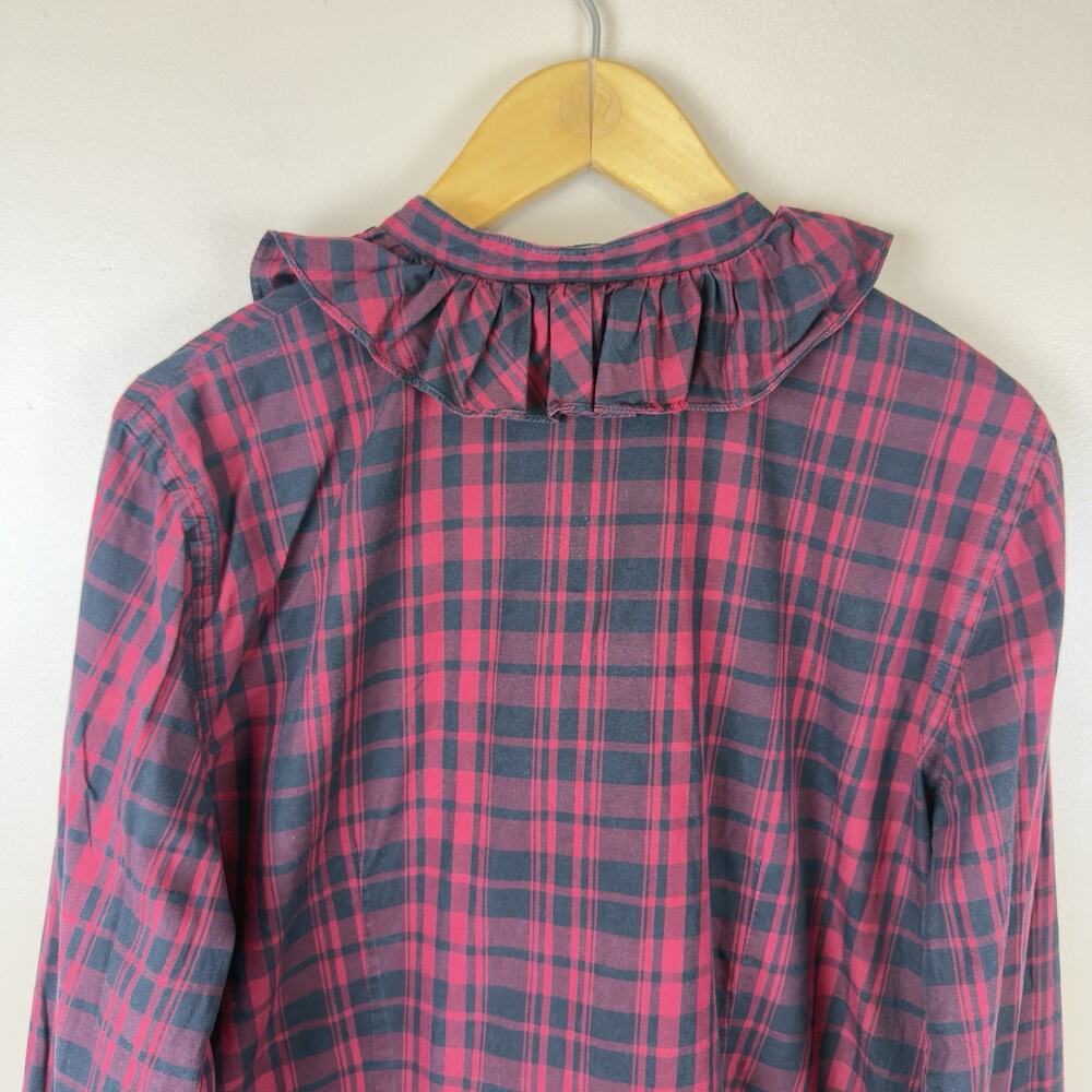 Lauren Ralph Lauren Buffalo Plaid Ruffle Shirt Top Long Sleeve Women’s Size L - Picture 5 of 13